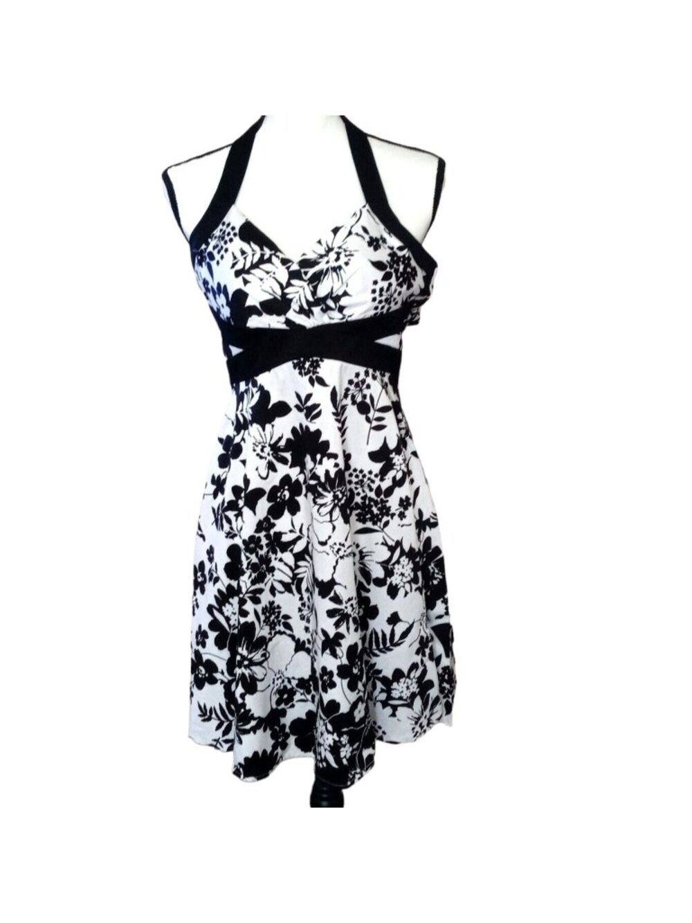 Y2k Whimsigoth Rockabilly Halter Dress 5 Black White Alyn Paige Backless Party